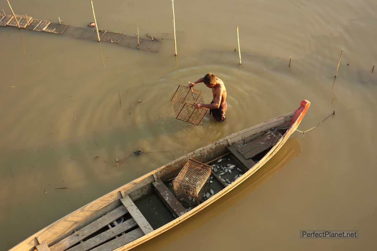 Pescador en Taungthaman Amarapura River